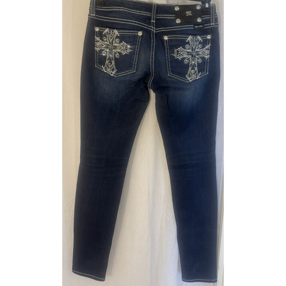 Miss Me Jeans Womens 28 Blue Skinny Rhinestones Faded Casual Denim